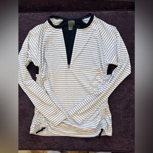 CALIA by Carrie Underwood Black & White Striped Long Sleeve Rash Guard medium